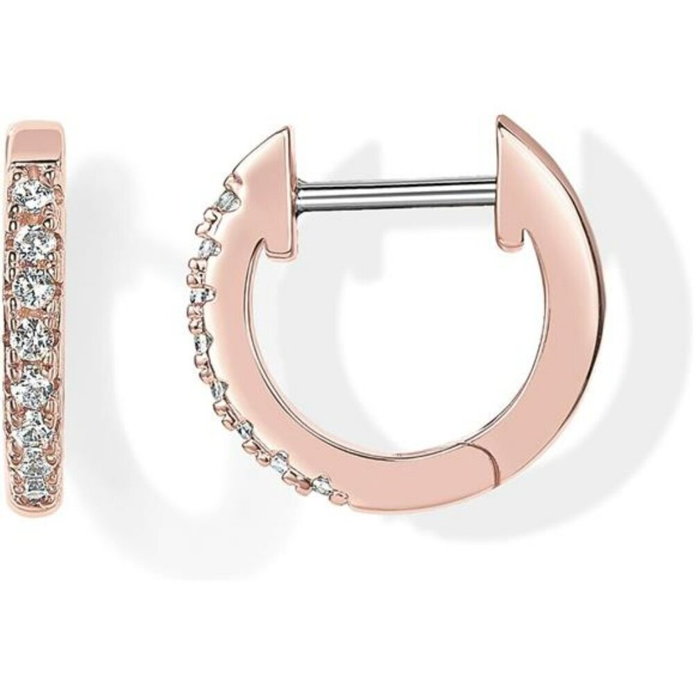 14K Gold Plated Huggie Earrings Cubic Zirconia Cuff Stud Hypoallergenic